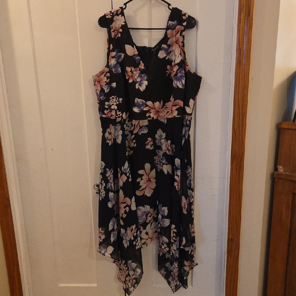 Lane Bryant Asymmetrical Floral Dress - Black and Pink